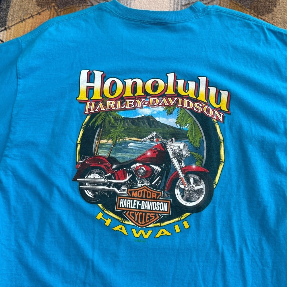 Harley-Davidson Honolulu Hawaii Eagle Ride in Paradise Blue T-Shirt Mens XL - Picture 6 of 8